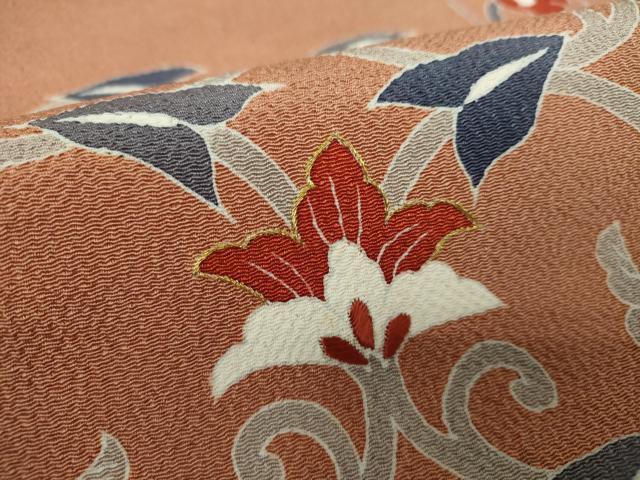 平和屋着物●九寸名古屋帯 刺繍 更紗花唐草文 金彩 正絹 逸品 未使用 DABE5328ps