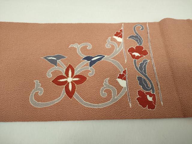 平和屋着物●九寸名古屋帯 刺繍 更紗花唐草文 金彩 正絹 逸品 未使用 DABE5328ps