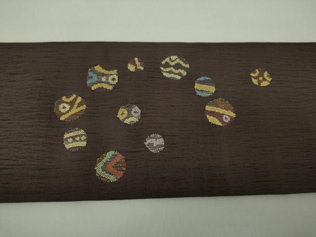 平和屋着物▽九寸名古屋帯 スリーシーズン 春夏秋 すくい織 丸文 染と織 たかはし たとう紙付き 正絹 逸品 DABE5331ps