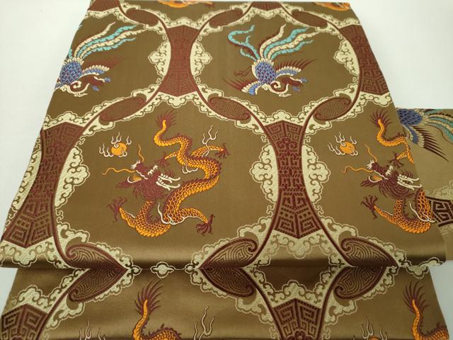 平和屋着物●アンティーク 大正ロマン 全通柄九寸名古屋帯 唐織 五爪龍 鳳凰 正絹 逸品 DABE5332ps