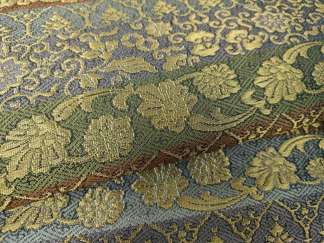 平和屋着物●九寸名古屋帯 横段更紗花文 金糸 正絹 逸品 DABE5333ps