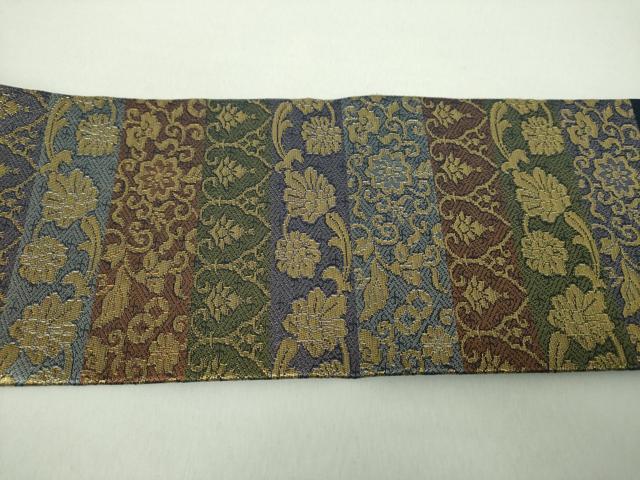 平和屋着物●九寸名古屋帯 横段更紗花文 金糸 正絹 逸品 DABE5333ps