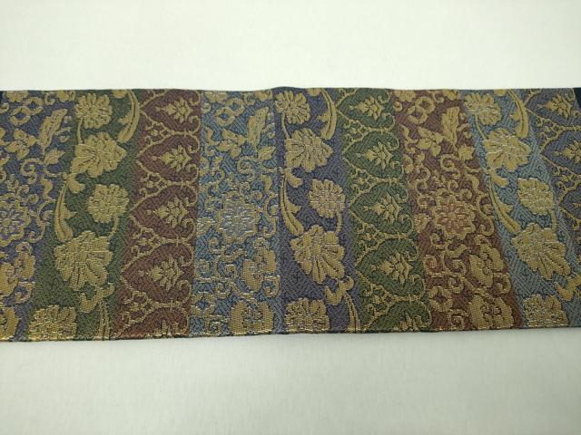 平和屋着物●九寸名古屋帯 横段更紗花文 金糸 正絹 逸品 DABE5333ps