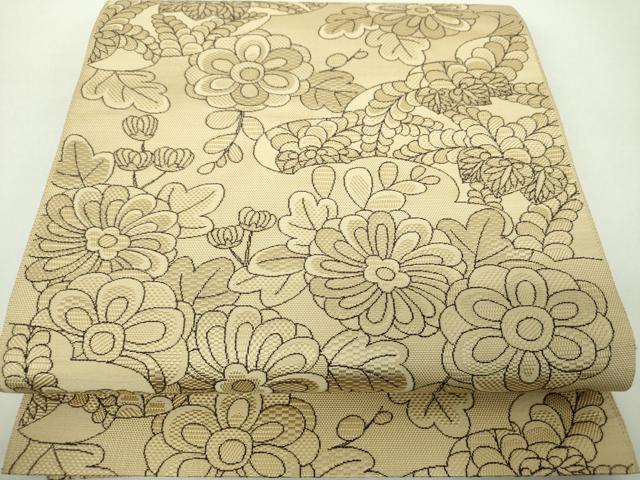 平和屋着物●本場筑前博多織 八寸古屋帯 雲取り花文 正絹 逸品 未使用 DABE5338ps