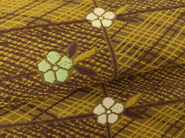 平和屋着物●本場筑前博多織 八寸名古屋帯 格子花文 正絹 逸品 DABE5339ps