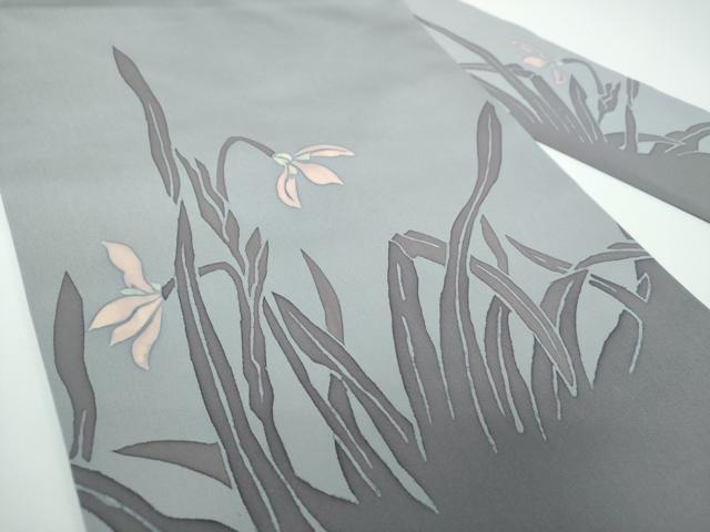 平和屋着物●塩瀬 九寸名古屋帯 ろうけつ染め 草花文 正絹 逸品 DABE5352ps