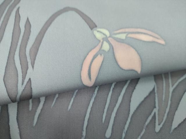 平和屋着物●塩瀬 九寸名古屋帯 ろうけつ染め 草花文 正絹 逸品 DABE5352ps