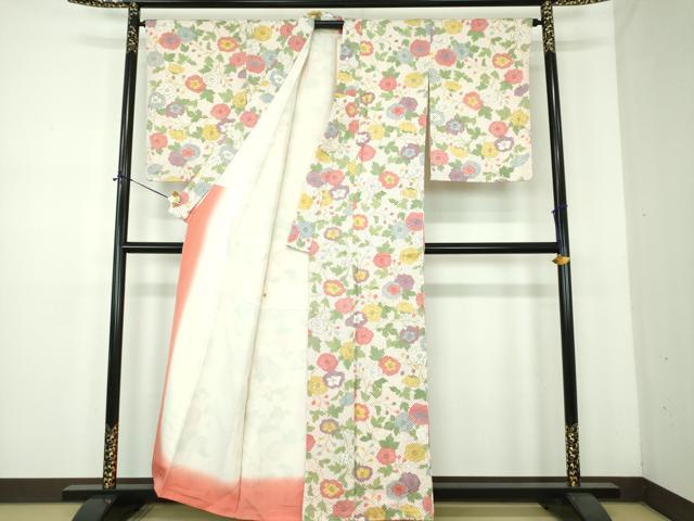 平和屋着物●上質な小紋 総絞り 草花文 正絹 逸品 DABE5363ps