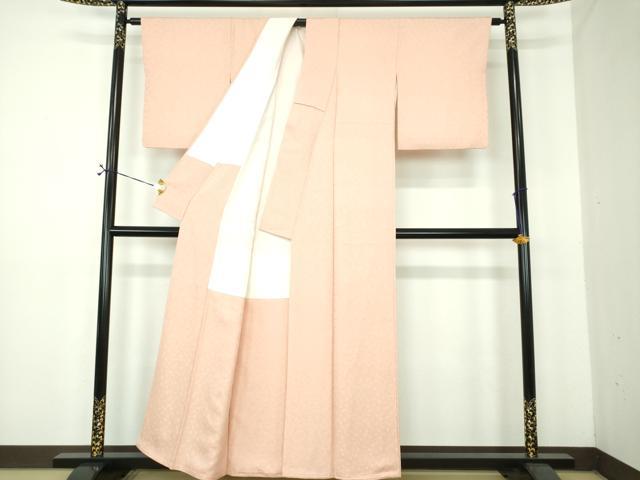平和屋着物●上質な色無地 吉祥花地紋 水柿色 正絹 逸品 DABE5366ps