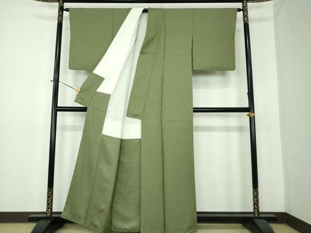 平和屋着物●世界的ファッションデザイナー 山本寛斎監修 kansaiブランド 色無地 舞桜地紋 老竹色 証紙付き 正絹 逸品 DABE5380ps