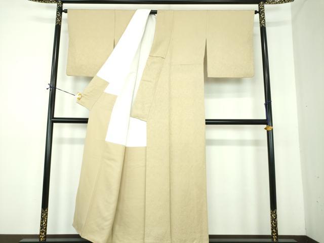平和屋着物●上質な色無地 南天地紋 白橡色 正絹 逸品 DABE5383ps