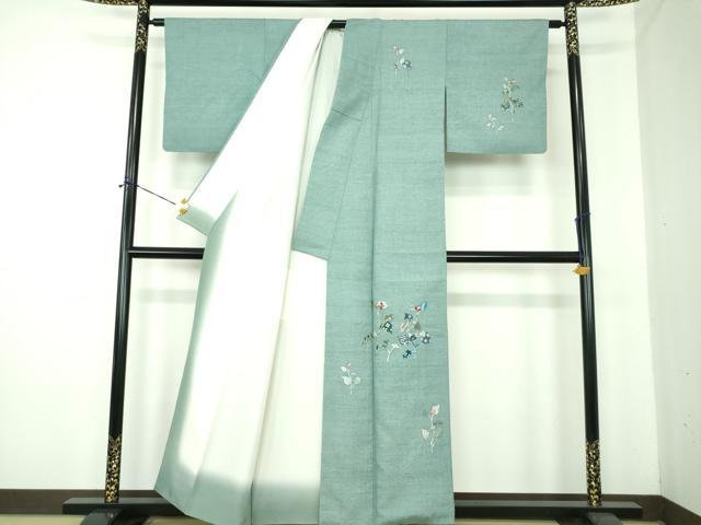 平和屋着物●訪問着 紬地 枝葉文 金彩 正絹 逸品 DABE5391ps