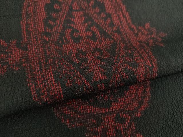 平和屋着物●本塩沢 花菱文 黒地 正絹 逸品 DABE5398ps