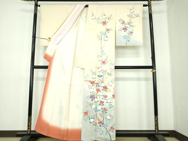 平和屋着物●訪問着 刺繍 橘 暈し染め 金彩 反端付き 正絹 逸品 未使用 DABE5421ps