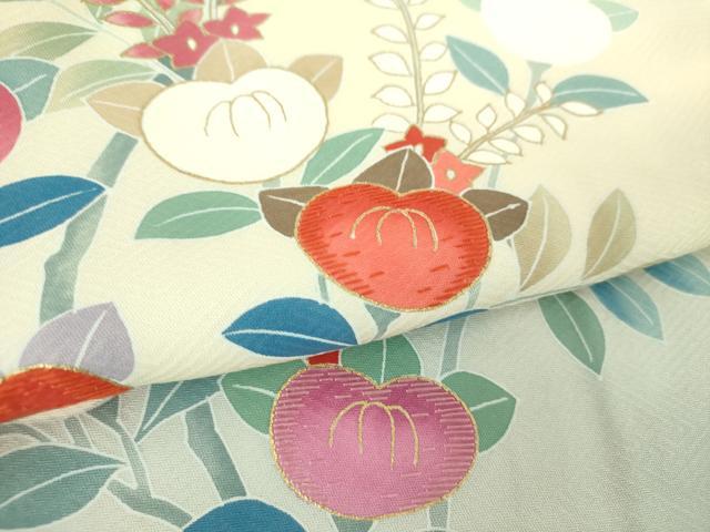 平和屋着物●訪問着 刺繍 橘 暈し染め 金彩 反端付き 正絹 逸品 未使用 DABE5421ps