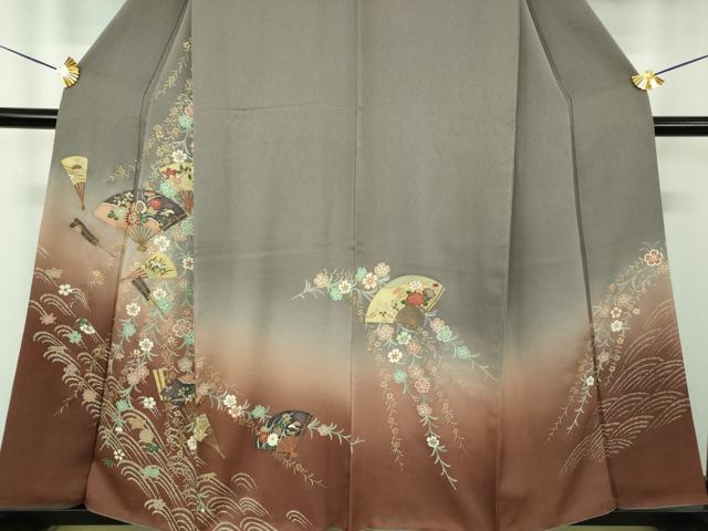 平和屋着物●訪問着 扇面花文 暈し染め 金彩 正絹 逸品 DABE5427ps