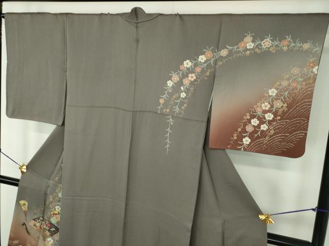 平和屋着物●訪問着 扇面花文 暈し染め 金彩 正絹 逸品 DABE5427ps
