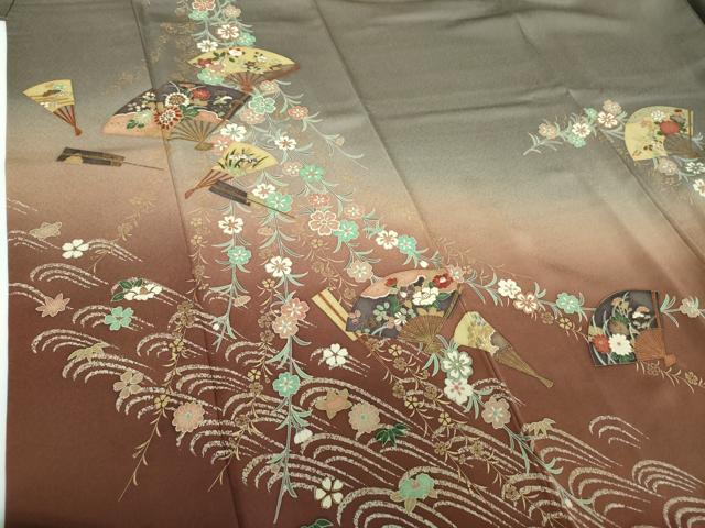平和屋着物●訪問着 扇面花文 暈し染め 金彩 正絹 逸品 DABE5427ps