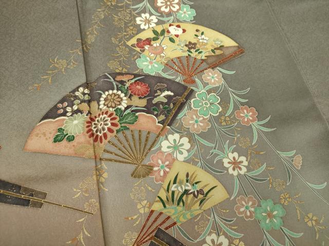 平和屋着物●訪問着 扇面花文 暈し染め 金彩 正絹 逸品 DABE5427ps