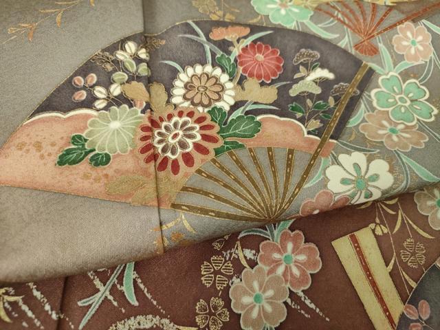 平和屋着物●訪問着 扇面花文 暈し染め 金彩 正絹 逸品 DABE5427ps