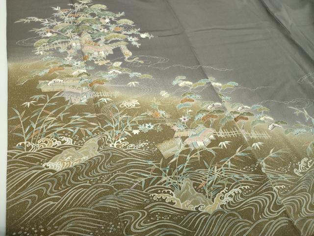 平和屋着物●訪問着 刺繍 立波風景文 宝尽くし 暈し染め 金彩 松坂屋扱い 正絹 逸品 DABE5432ps