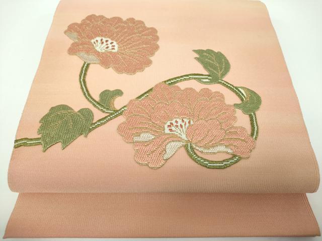 平和屋着物●爪掻き本綴れ 八寸名古屋帯 総刺繍 花唐草文 金糸 三越扱い 正絹 逸品 DABE5456ps