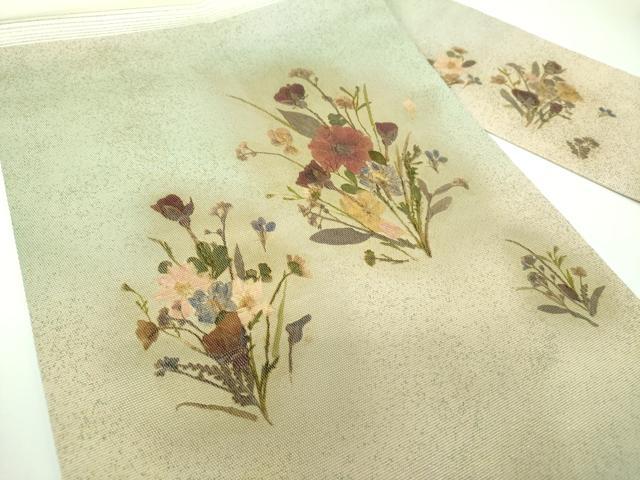 平和屋着物●押し花工芸作家 建野誠一 九寸名古屋帯 押し花 金彩 正絹 逸品 DABE5459ps