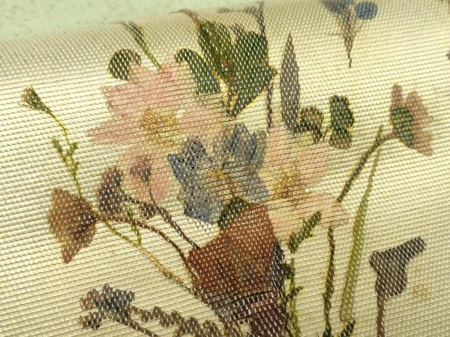 平和屋着物●押し花工芸作家 建野誠一 九寸名古屋帯 押し花 金彩 正絹 逸品 DABE5459ps