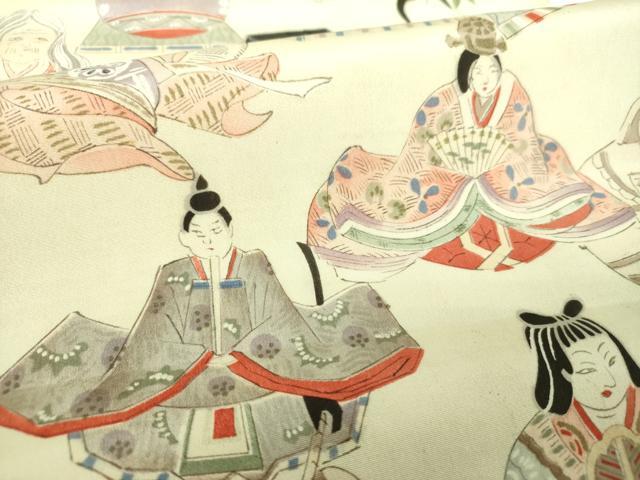 平和屋着物●アンティーク 大正ロマン 九寸名古屋帯 手描き 人物文 玩具文様 正絹 逸品 DABE5462ps