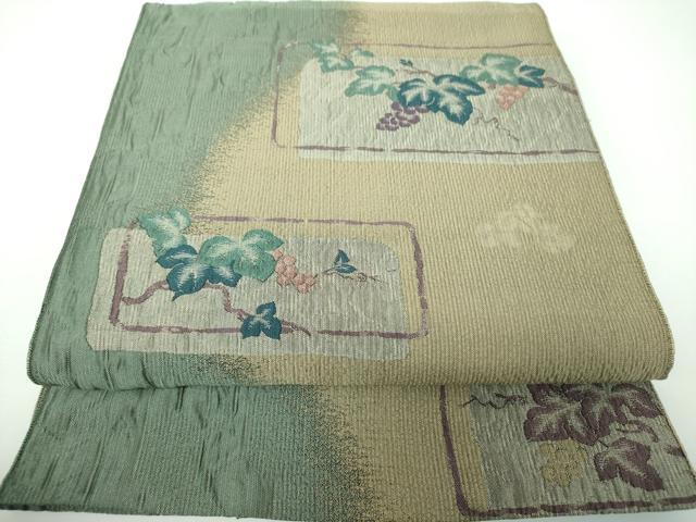 平和屋着物●八寸名古屋帯 ふくれ織 葡萄蔦の葉文 正絹 逸品 DABE5467ps