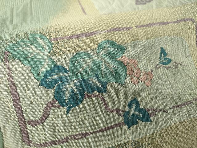 平和屋着物●八寸名古屋帯 ふくれ織 葡萄蔦の葉文 正絹 逸品 DABE5467ps