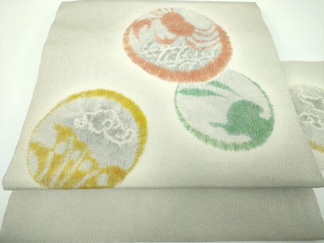 平和屋着物●染色作家 小倉淳史 九寸名古屋帯 絞り 兎 蟹 鬼しぼ縮緬 三越扱い 正絹 逸品 DABE5468ps