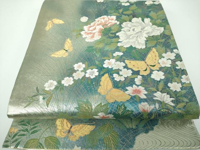 平和屋着物●太鼓柄袋帯 花真珠 金銀糸 引箔 正絹 逸品 DABE5475ps