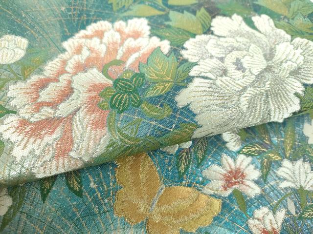 平和屋着物●太鼓柄袋帯 花真珠 金銀糸 引箔 正絹 逸品 DABE5475ps
