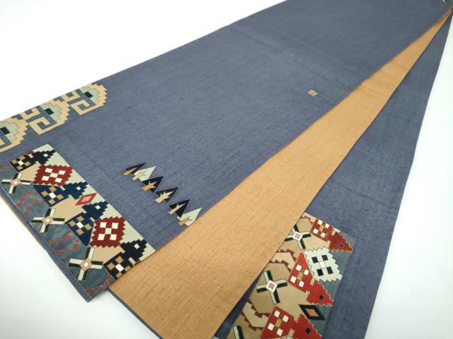 平和屋着物●太鼓柄袋帯 紬地 作家物 型染 鳥獣花文 金彩 正絹 逸品 DABE5478ps