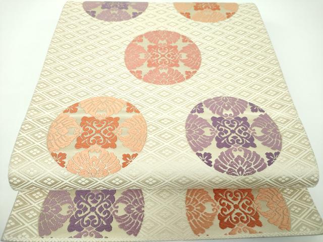 平和屋着物●六通柄袋帯 唐織 花丸文 正絹 逸品 DABE5495ps