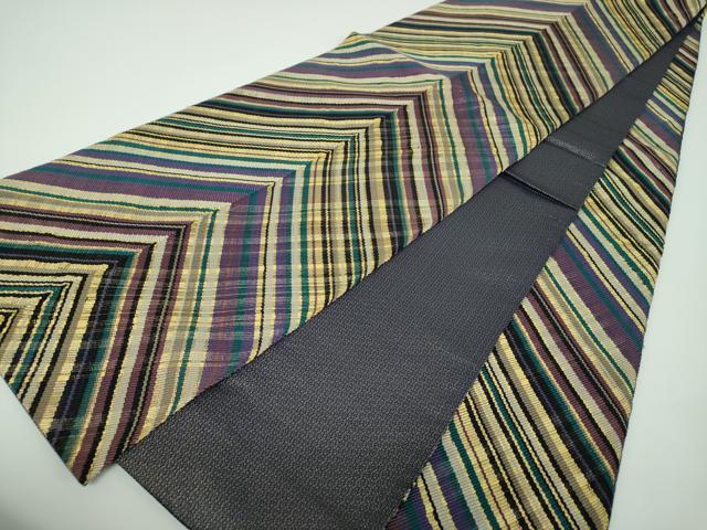 平和屋着物●ひなや工房 くむ・あむ・おる 伊豆蔵明彦 全通柄袋帯 変わり間道 金糸 正絹 逸品 DABE5504ps