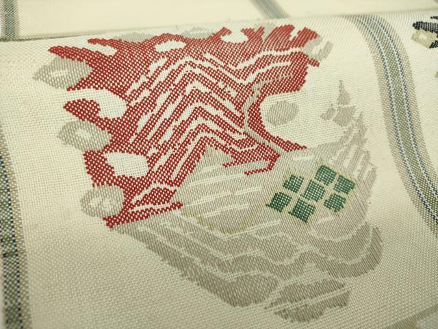 平和屋着物●六通柄 本袋帯 紬地 龍村平蔵柄 甲比丹孔雀 正絹 逸品 DABE5505ps