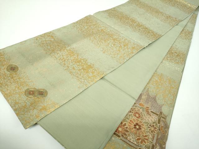 平和屋着物●中国三大刺繍 スワトウ相良刺繍 汕頭相良刺繍 総刺繍 太鼓柄袋帯 天井吉祥花文 金彩 正絹 逸品 DABE5507ps