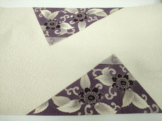平和屋着物●太鼓柄袋帯 刺繍 貝紫 鳳凰花文 金彩 銀通し地 正絹 逸品 DABE5515ps