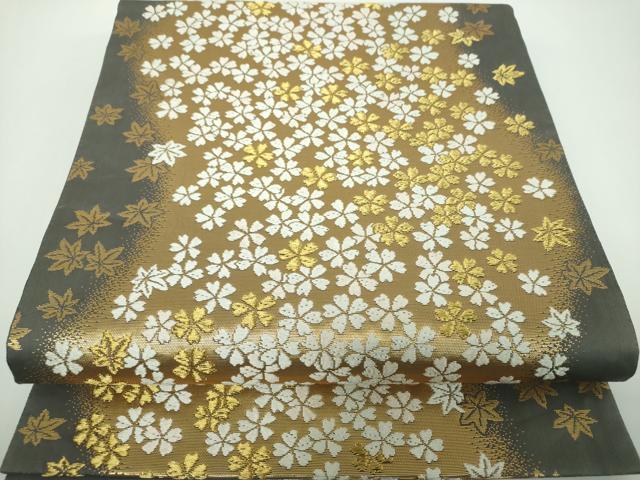 平和屋着物●六通柄袋帯 唐織 平安五彩 舞楓桜 金糸 正絹 逸品 DABE5521ps
