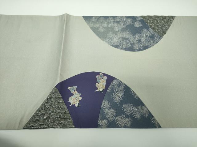 平和屋着物●金彩友禅 卓越技能者・名工・和田光正 太鼓柄袋帯 切嵌 ふくれ織 舞 踊り 金銀彩 銀通し地 正絹 逸品 DABE5541ps