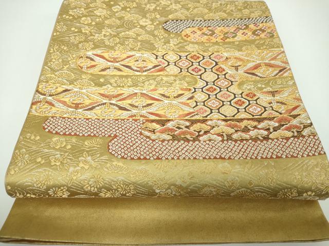 平和屋着物●西陣の名門 加納幸謹製 六通柄袋帯 唐織 霞飛鶴花文 金糸 引箔 正絹 逸品 DABE5544ps