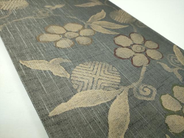 平和屋着物●六通柄袋帯 紬地 名物裂 笹蔓緞子 金糸 正絹 逸品 未使用 DABE5552ps