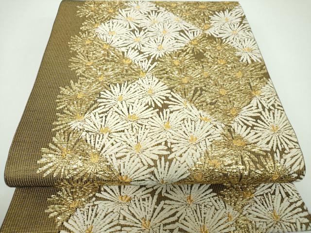 平和屋着物●六通柄袋帯 唐織 菊菱 金糸 正絹 逸品 DABE5555ps