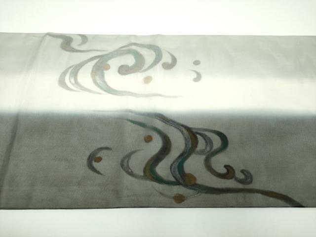 平和屋着物●六通柄袋帯 手描き 立波文 金銀彩 正絹 逸品 未使用 DABE5556ps