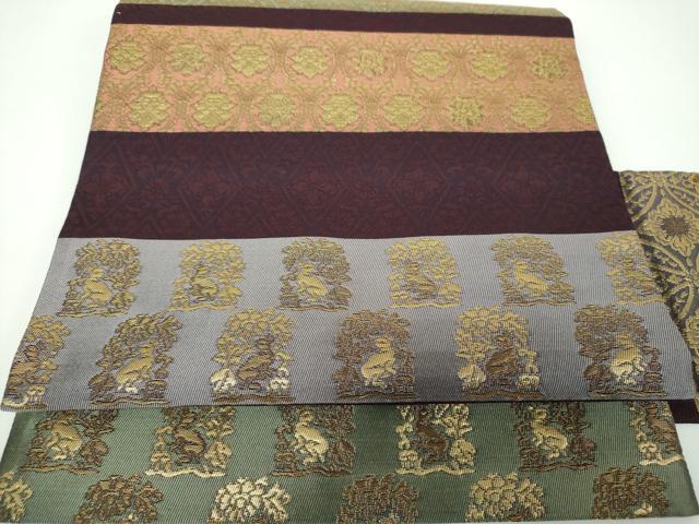 平和屋着物●九寸名古屋帯 名物裂花文 花兎 金糸 正絹 逸品 DABE5564ps