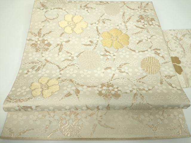 平和屋着物●九寸名古屋帯 名物裂 笹蔓緞子 金糸 正絹 逸品 DABE5565ps