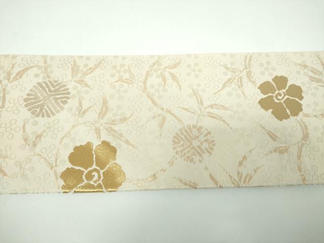 平和屋着物●九寸名古屋帯 名物裂 笹蔓緞子 金糸 正絹 逸品 DABE5565ps