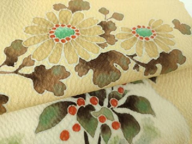 平和屋着物●九寸名古屋帯 休み鳥 南天 草花文 正絹 逸品 DABE5577ps